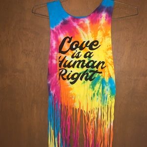 Pride tie-dye fringe crop top